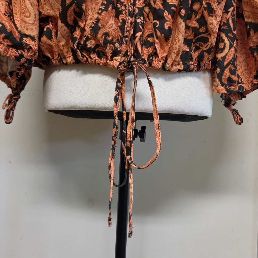 NWT Charlie Holiday Mila Blouse Burnt Paisley Orange Linen Cotton Top Size XL - Picture 5 of 9